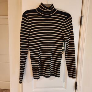 New Ralph Lauren Black and Gold Striped Turtleneck Top